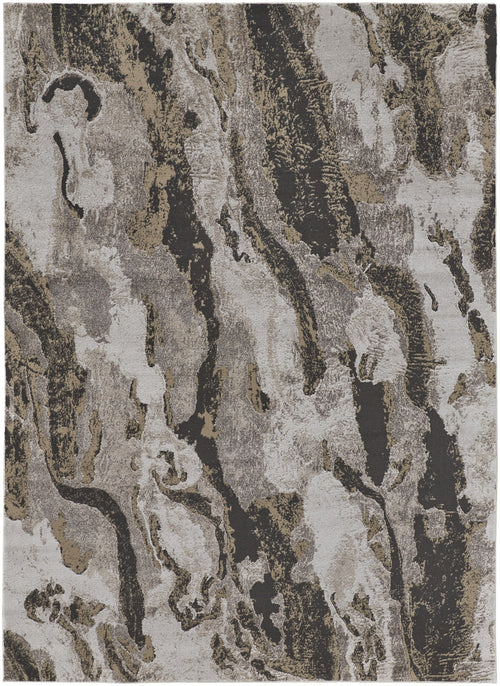 4' X 6' Brown and Ivory Abstract Power Loom Distressed Area Rug-1