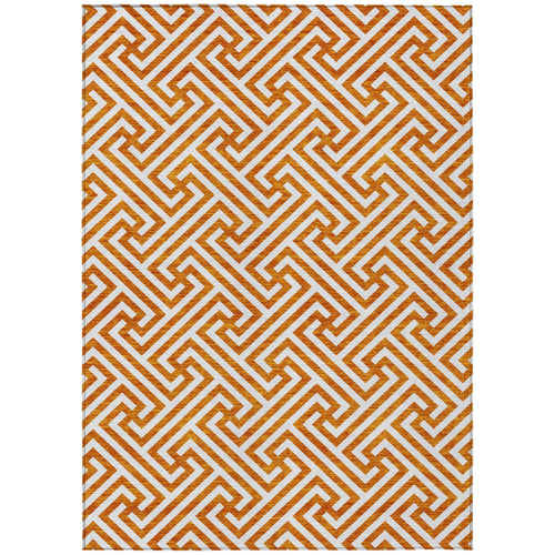 5' X 8' Orange And Ivory Geometric Washable Indoor Outdoor Area Rug-1